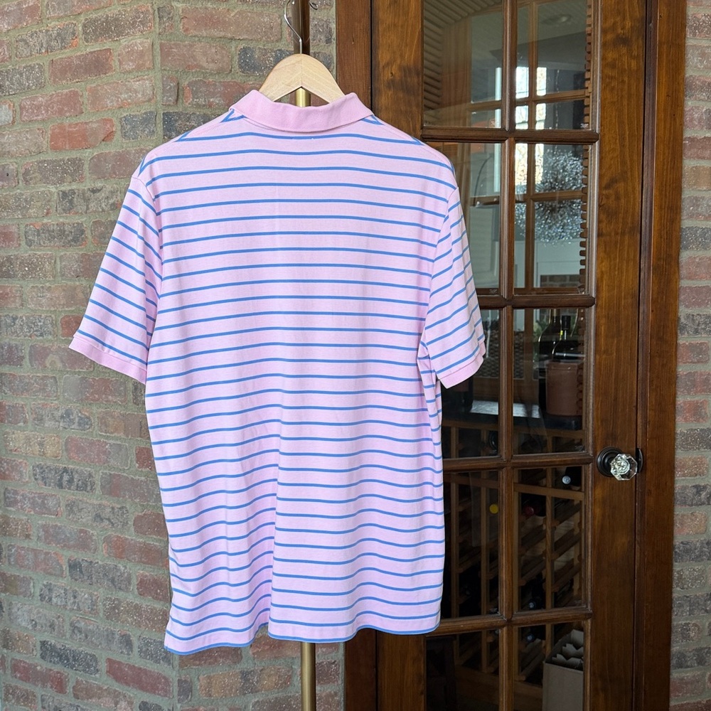 Polo by Ralph Lauren Men's Pink and Blue Polo Shirt - Picture 3 of 4